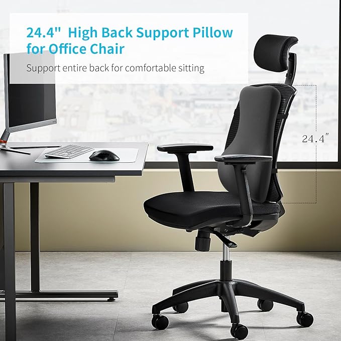 High Back Support Pillow for Office Chair Fully Support Entire Back for Pain Relief and Comfort - Memory Foam Lumbar Support Pillow for Office Chair,Computer,Recliner