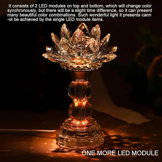 LED Crystal Lotus Flower Lamp – USB Powered Buddha Light for Worship, Prayer and Display,Lotus Flower Light for Bedroom, Buddhist Supplies,Shrine,Meditation Room 8’’ (Blooming Lotus)