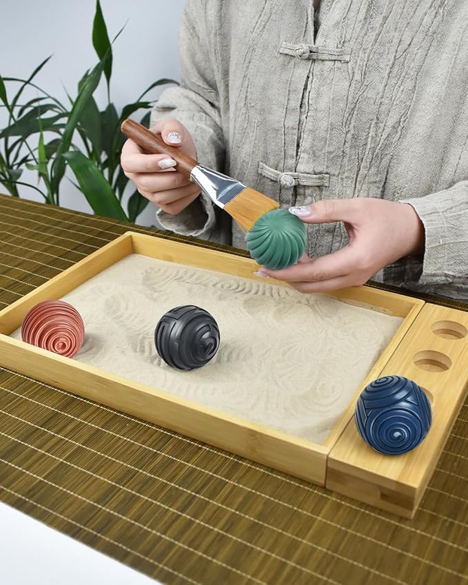 Artcome Jpanese Zen Garden Kit for Desk - Premium Mini Sand Garden with Bamboo Tray - Meditation Sand Tray with 4 Zen Balls and Rake Tools for Relaxation - Mindfulness Therapy Decor - Ideal for Gift