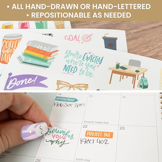 bloom daily planners Student Planner Stickers - 8 Sheets / 672 Stickers - Essential School Themed Variety Pack for Academic Year Planning - Icons & Illustrations to Track Assignments, Exams, & More