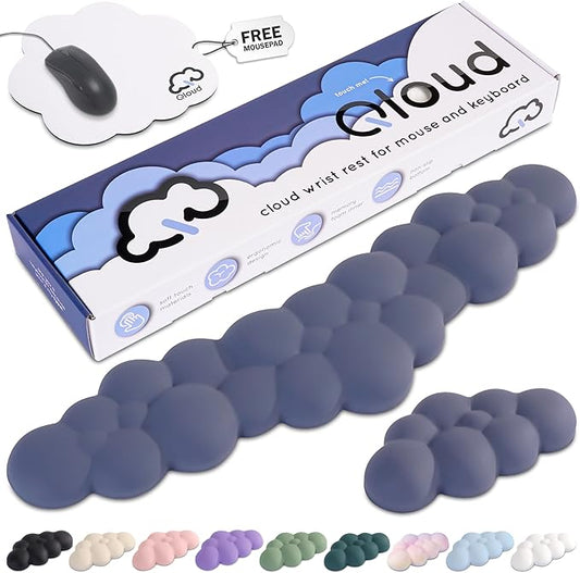 Qloud Cloud Wrist Rest Keyboard Wrist Rest for Computer Keyboard Pad, Cloud Keyboard Wrist Rest, Wrist Pad for Keyboard, Memory Foam, Non Slip Base, Comes with Mouse Pad - Slate Blue