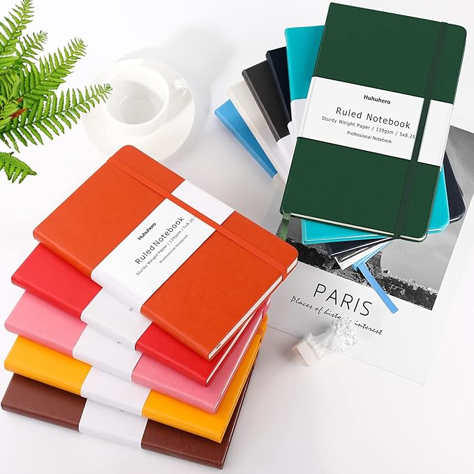 Huhuhero Notebook Journal, Lined Ruled Journal, Hardcover 120Gsm Premium Thick Paper with Faux Leather Notebook for Journaling Writing Note Taking Office School Supplies 5"×8.25" (1, Green)