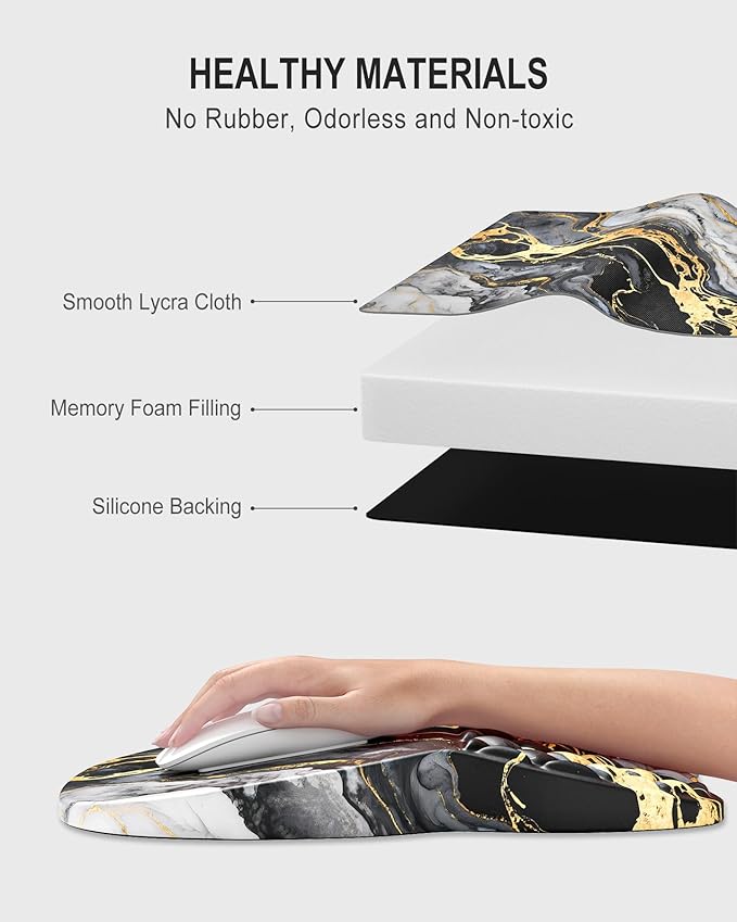 Auhoahsil Ergonomic Mouse Pad with Wrist Rest, Comfortable Slope Computer Mouse Mat with Wrist Support, Memory Foam Filling, Non-Slip Silicone Base, Pain Relief for Gaming Work, 8" x 12", Gray Marble