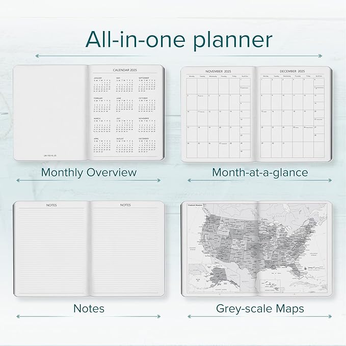 Harbor Weekly and Monthly Journal Notebook Planner 2025 - Lined, Durable Faux Leather, Softcover, 176 Quality Pages, For Men and Women, For Writing, Work & Travel, Cambridge Lavender - 9 x 7 "