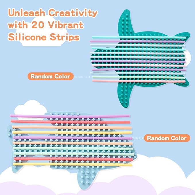 2 Pack Sensory Activity Board with 20 Random-Color Strings, Double-Sided Silicone Sensory Fidget Toy for Kids and Adults with Autism, ADHD, Silent, Stress Relief, Calming, Focus, Gift for Girls Boys