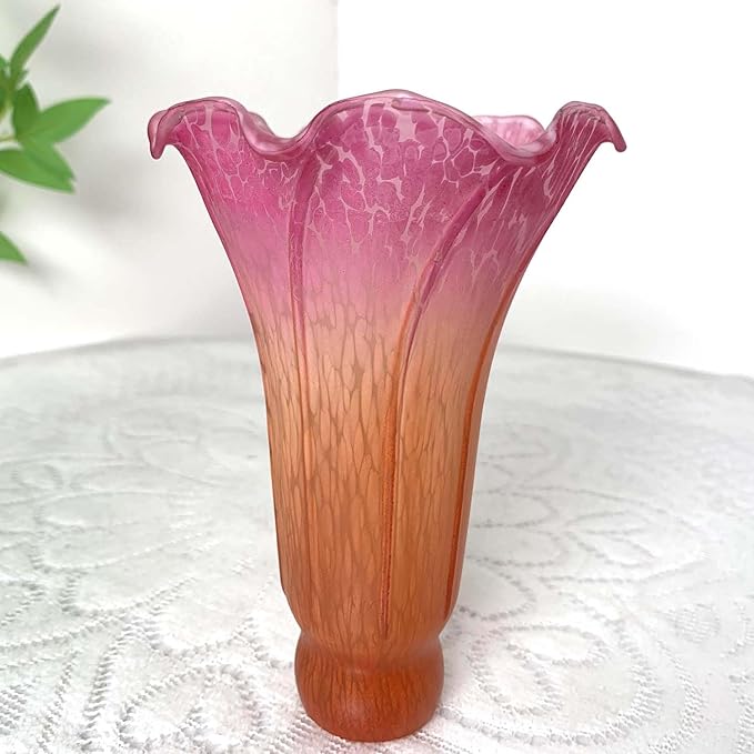 Bieye LS20 Lily Flower Blown Glass Lampshade (Orange Pink, Opening I.D. 1.26" x O.D. 1.5")
