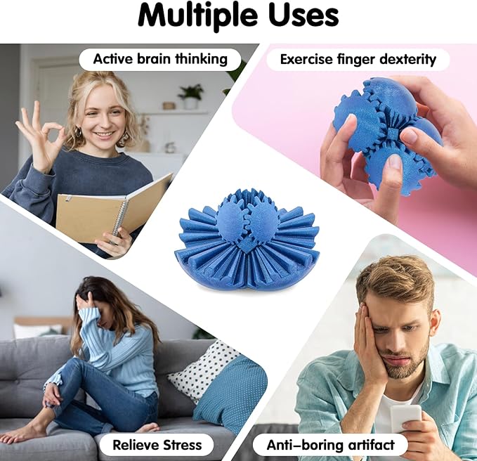 Gear Ball 3D Printed Cube Fidget Toy,Gear Sphere Fidget Toys,Sensory Toys for Stress and Anxiety Relief, Desk Toy Fidget Spinners,Stocking Stuffers for Adults & Kids Gift (Galactic Blue, 2.3 Inch)