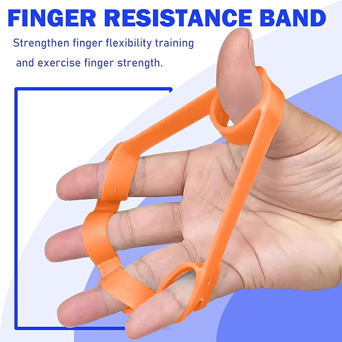 Hand Grip Strengthener Exercise Set, 3pcs Hand Therapy Kit with Squeeze Balls for Hand Therapy, Finger Roller Massage Tool,Finger Resistance Bands,White & Orange, Silicone