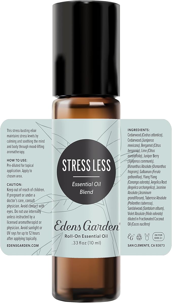Edens Garden Stress Less Essential Oil Roll-On Blend- 100% Pure Premium Grade, Natural, Therapeutic, Aromatherapy, Kid & Skin Safe, The Best for Comfort, Relaxation Pre-Diluted 10 ml (.33 fl oz)