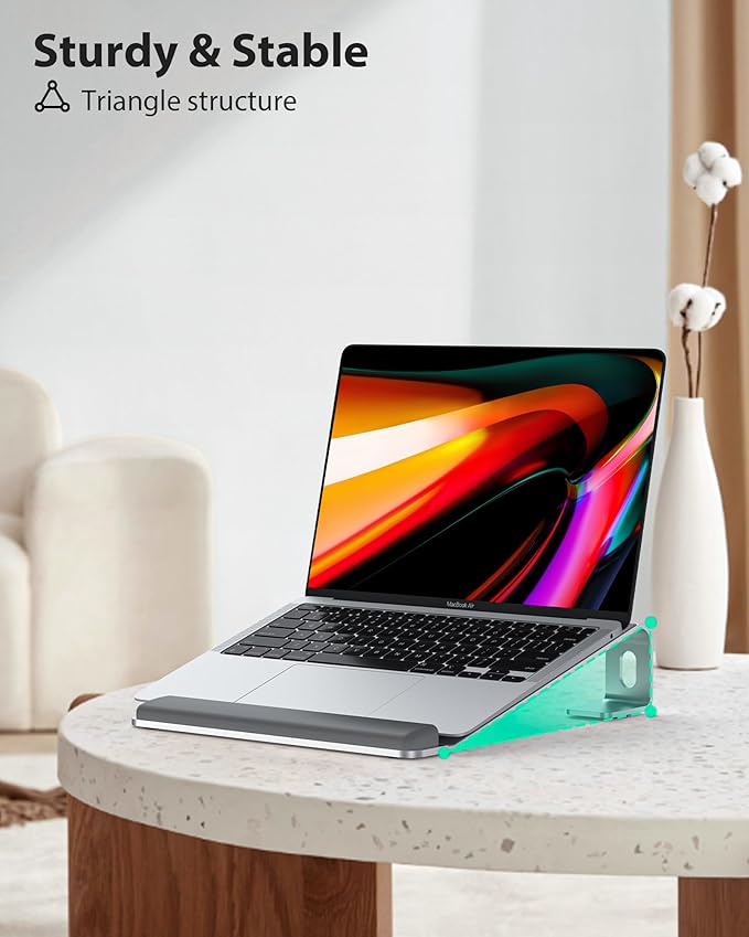 NTMY Laptop Stand for Desk with Wrist Rest Pad, Aluminum Computer Stand for Laptop, Ergonomic Laptop Stand Riser for MacBook/HP/Dell/Acer/Lenovo 10-17.3'' - Silver