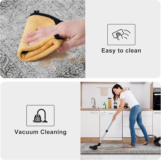 KIMODE Anti Fatigue Kitchen Mat 2PCS,Waterproof Farmhouse Kitchen Rugs Non-Slip,Vintage Grey Kitchen Mat for Floor,Cushioned Comfort Foam Standing Mat for Laundry,Office,Sink,Desk