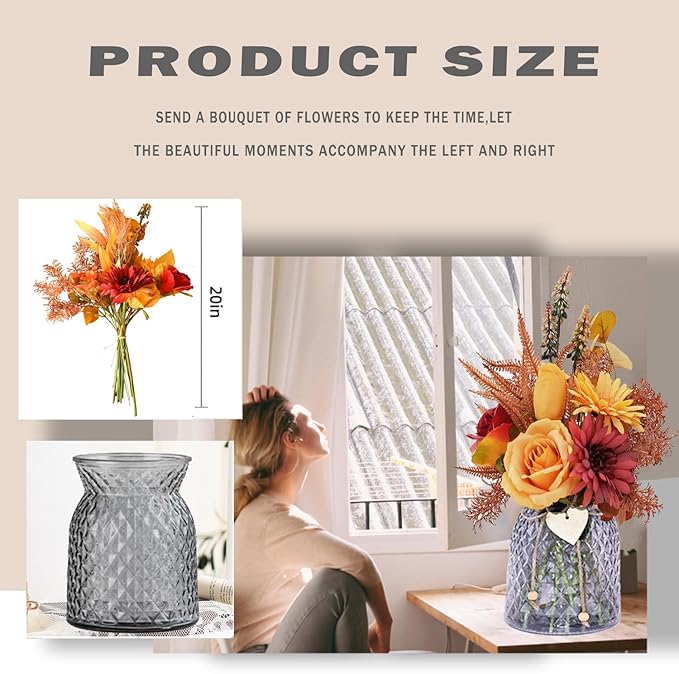 Faux Flowers in Vase - Hydrangea Fall Centerpieces for Tables Fake Flowers with Vase Dining Table Decor, Fake Roses Chrysanthemum Fall Flowers Artificial for Decoration