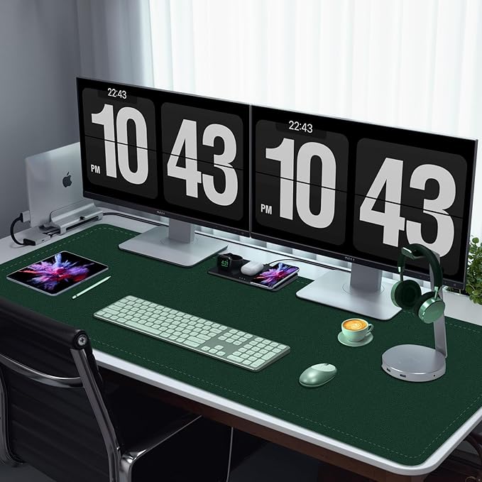 Large Desk Mat 35.4" x 17", PU Leather Desk Pad Protector, Non-Slip Large Mouse Pad for Desk, Waterproof Computer Desk Mat, Office Desk Pad for Keyboard Mouse, Desk Writing Mat (Dark Green)