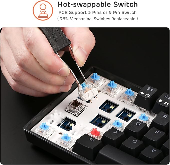 RK ROYAL KLUDGE RK61 Wireless 60% Triple Mode BT5.0/2.4G/USB-C Mechanical Keyboard, 61 Keys Wireless Mechanical Keyboard, Compact Gaming Keyboard with Software (Hot Swappable Blue Switch, Black)