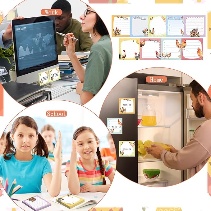 Chicken Sticky Notes Gifts - 9Pack Cute Sticky Notes 3x3 Roosters Chicken Gifts for Women Chicken Scratch Funny Post Notes Animals Self-Stick Notes Pads Office School Supplies 450 Sheets