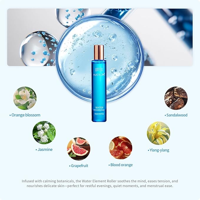 Water + Fire Element Essential Oil Set for Women – Skin Comfort & Cyclical Care – Aromatherapy Essential Oil Blend Roller for Warmth, Focus & Sensory Renewal –Ginger, Cardamom, Citrus, Squalane