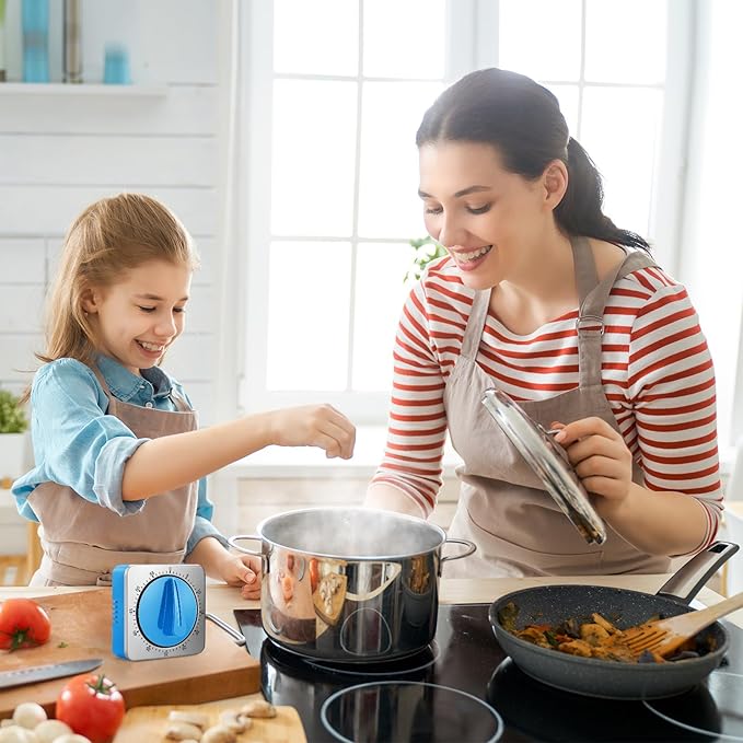 Kitchen Timers for Cooking, Chef Cooking Timer Clock with Loud Alarm,100% Mechanical Desk Timer - No Batteries Required -Magnetic Back, Exquisite Stainless Steel Body -Countdown Reminder Magnetic-Blue