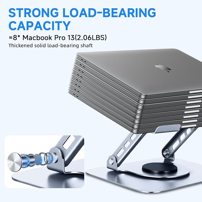 Leeboom Laptop Stand for Desk, Ergonomic 360° Rotating Aluminum Laptop Riser, Adjustable Notebook Holder Compatible with MacBook Air/Pro, Dell, HP, Lenovo (10-15.6 Inch, Silver)