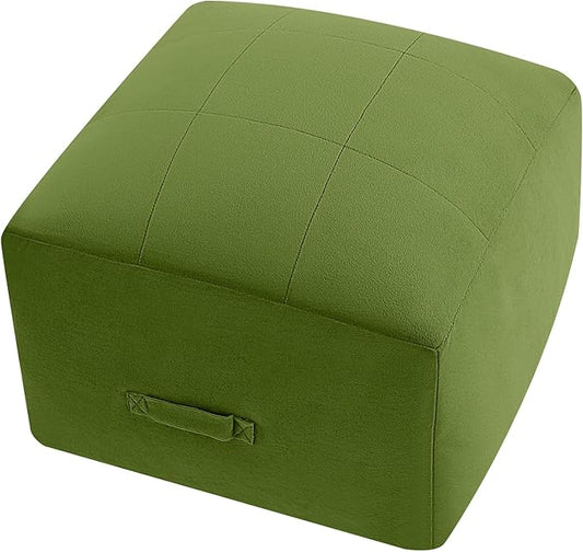 MeMoreCool Square Stuffed Pouf Ottoman Foot Rest, Floor Pouf Foot Stool with Foam Chunk Filling, Soft Stuffed Ottoman Footrest for Living Room, Green