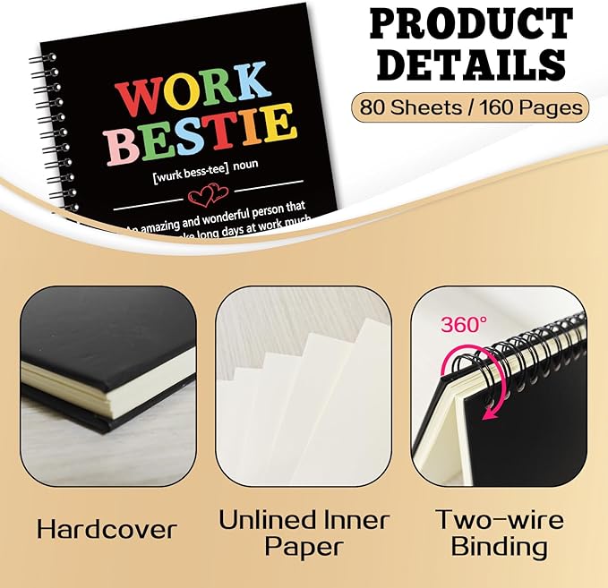 YAZMEEN Work Bestie Blank Spiral Notebook（160 Pages） Work Bestie Definition Hardcover Journal Employee Appreciation Gift Coworker Leaving Gift Funny Notebook Birthday Gift for Colleague Best Friend