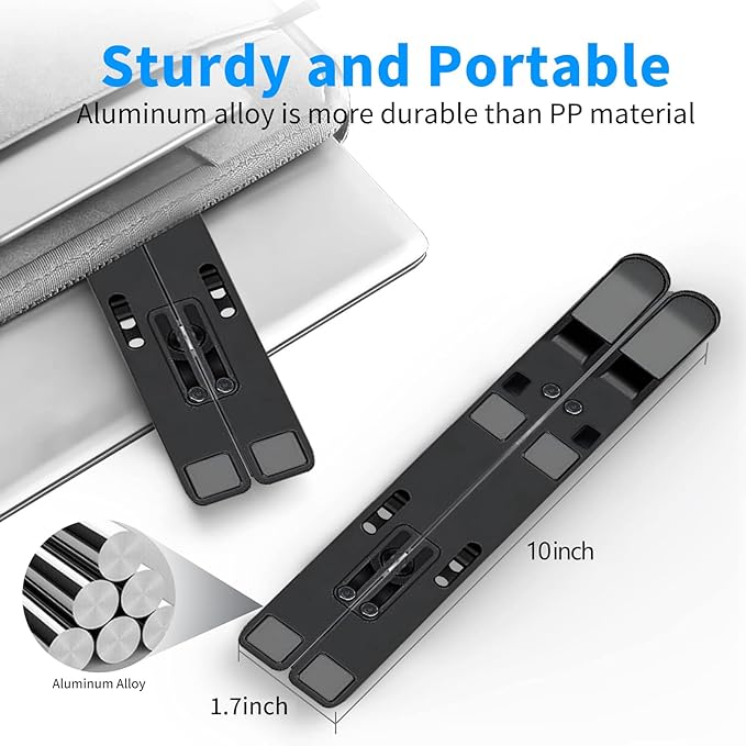 Laptop Stand for Desk, Ergonomic Design Adjustable Aluminum Foldable Portable Computer Stand, Compatible with MacBook Air Pro, HP, Lenovo, Dell, More 10-15.6”Inch and Tablets (Black)