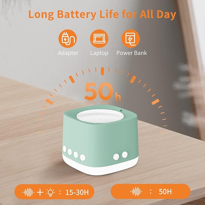 Portable White Noise Machine,Mini Sound Machine for Travel with Breathing Night Light,16 Soothing Sounds,Timer,Rechargeable Brown Noise Machines for Sleeping Adults Gift,Office Privacy,Home (Green)