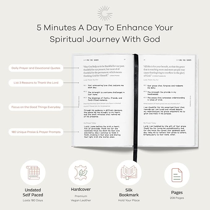 Christian Prayer Journal - God, Goodness & Gratitude - Faith-Based Gratitude and Devotional Journal for Daily Prayers, Bible Study, and Spiritual Growth - White Leather Hardcover