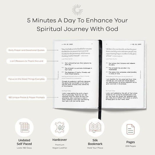 Christian Prayer Journal - God, Goodness & Gratitude - Faith-Based Gratitude and Devotional Journal for Daily Prayers, Bible Study, and Spiritual Growth - White Leather Hardcover