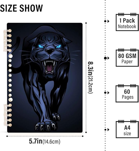 senya Spiral Notebook Ruled 2 Pcs, Roaring Panther Journals for Study and Notes 60 Pages with Durable Hardcover