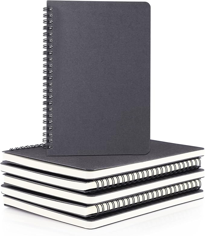 EUSOAR College Ruled Notebooks, 6 Packs 5.5" x 8.3" 120 Pages Grey A5 Spiral Notebook Bulk, Hardcover Lined Writing Notebooks Sketchbook Set, Office Meeting Essentials Composition School Supplies