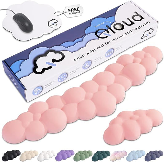 Qloud Cloud Wrist Rest Keyboard Wrist Rest for Computer Keyboard Pad, Cloud Keyboard Wrist Rest, Wrist Pad for Keyboard, Memory Foam, Non Slip Base, Comes with Mouse Pad - Pastel Pink