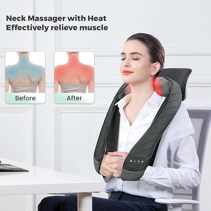 Snailax Neck Massager for Pain Relief Deep Tissue, Portable Shiatsu Shouder Back Massager with Heat, Gifts for Women and Men, Electric Massagers for Neck, Back, Shoulder