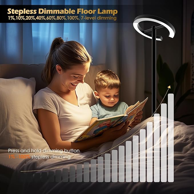 Floor Lamp with Remote,Floor Lamps for Living Room,Stepless Dimmable Rotatable Reading Floor Lamp, 2700-6500K,Modern Bright Floor Light for Living Room Bedroom Office (H3B)
