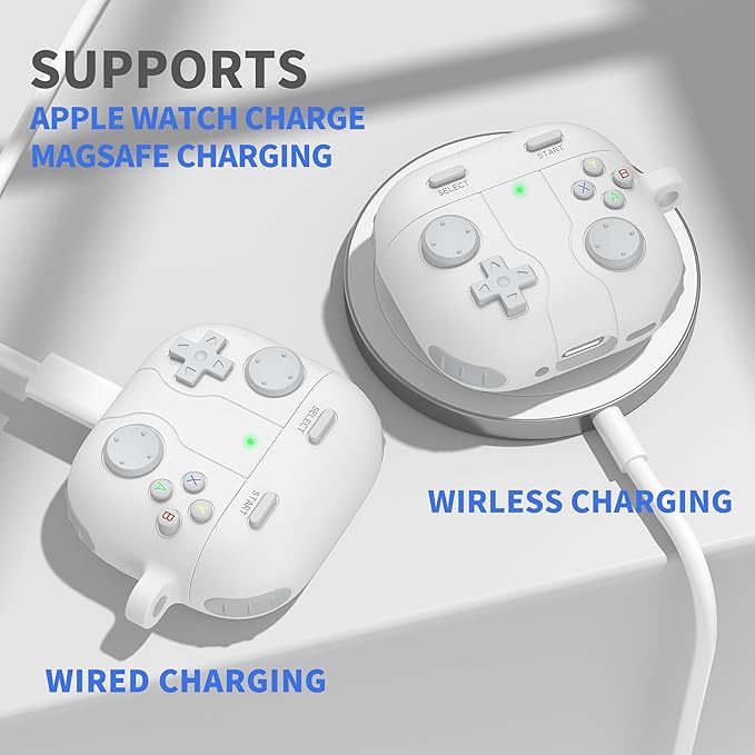 DamonLight Game Case for AirPods 4 Cover Shock-Proof Protective Silicone Case with Cleaning Pen and Keychain Accessories for Apple Airpods 4th Generation (White)