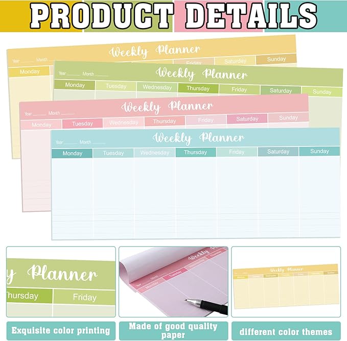 Geyee 120 Sheets Weekly Planner Notepad Tear off Weekly Calendar Pad to Do List Sticky Notepad Desk Schedule Planner for Student Habit Tracker Reminder Office School