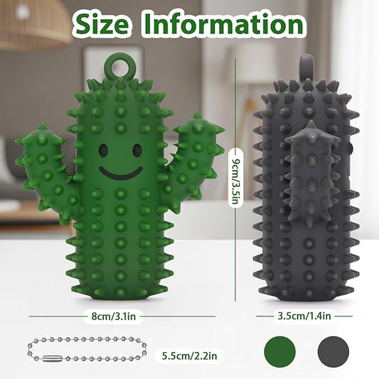 2 PCS Silicone Little Cactus Ouchies Pain Fidget Toys Mini Spiky Sensory Fidget Novelty Sensory Gifts for Adults Teens Anxiety & Stress Relief (GreenGray, 2P)