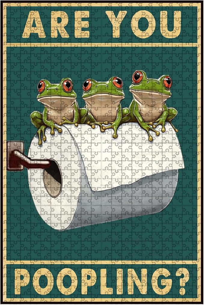 500 Piece Wooden Frog Jigsaw Puzzle are You Pooping Adults & Kids Time Killing Challenge Stress Relief Quiet Play for Rainy Days Long Car Rides & Indoor Fun 20.4x15 Inch