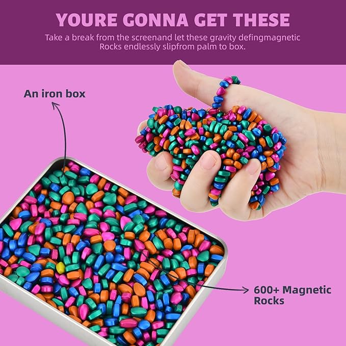 Magnetic Putty Stones,Multicolor More Than 600 Weak Magnetic Smooth Ferrite Pebbles, Magnet Rock Desk Toys and Time-Killer for Adults