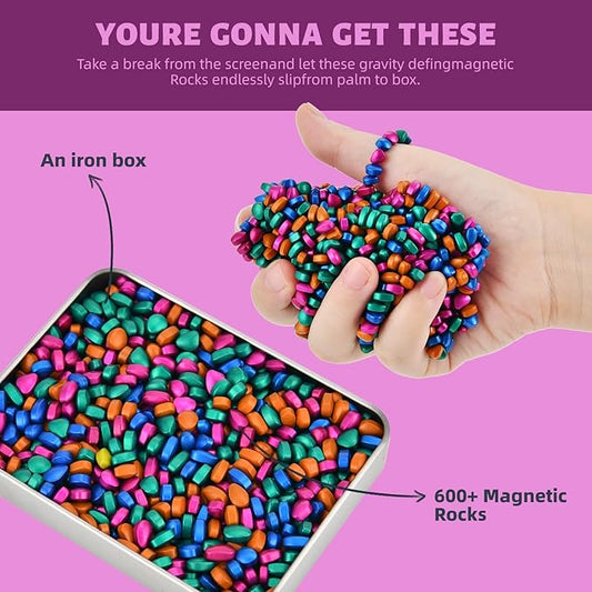 Magnetic Putty Stones,Multicolor More Than 600 Weak Magnetic Smooth Ferrite Pebbles, Magnet Rock Desk Toys and Time-Killer for Adults
