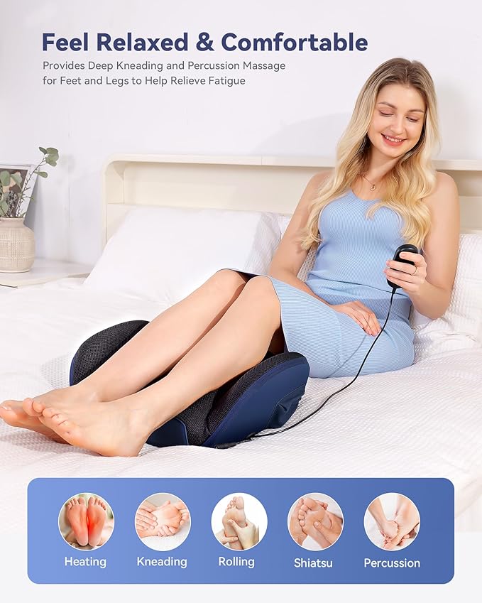 KINGJOY Shiatsu Foot Massager Machine with Heat, 2-in-1 Kneading & Percussion Massagers for Back and Foot Massage, Deep Tissue Foot and Calf Massager with Massage Roller, Birthday Gifts for Women Men