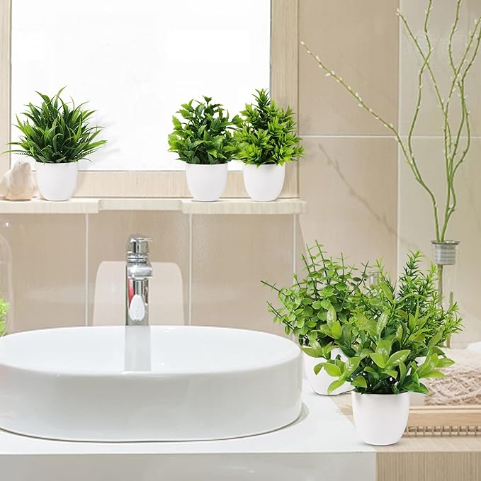 Artificial Plant 6PCS Small Fake Plant Greenery Potted Plant Cute Indoor Faux Plant Houes Office Table Desk Bathroom Decor Plants