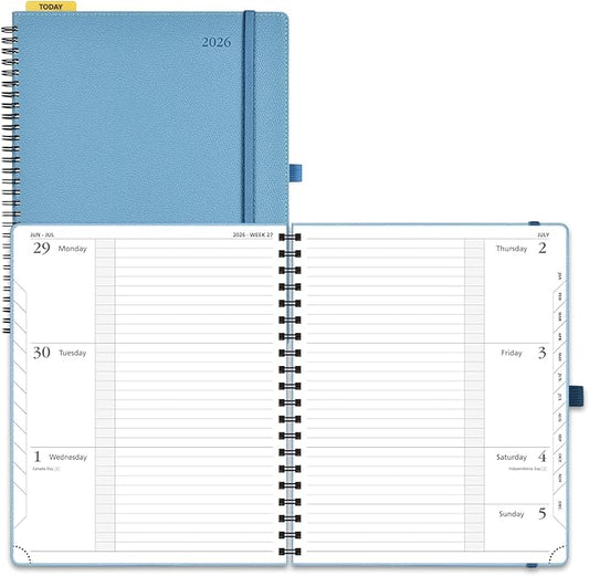 POPRUN 2026 Weekly and Monthly Planner Calendar, January 2026 - December 2026,Large 8.5'' x 10.5'' Spiral Bound Appointment Book, Includes Monthly Tabs, Inner Pocket,Soft Cover - Aquamarine