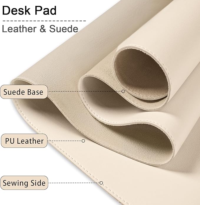 Large Desk Mat 35.4" x 17", PU Leather Desk Pad Protector, Non-Slip Large Mouse Pad for Desk, Waterproof Computer Desk Mat, Office Desk Pad for Keyboard Mouse, Desk Writing Mat (Apricot)
