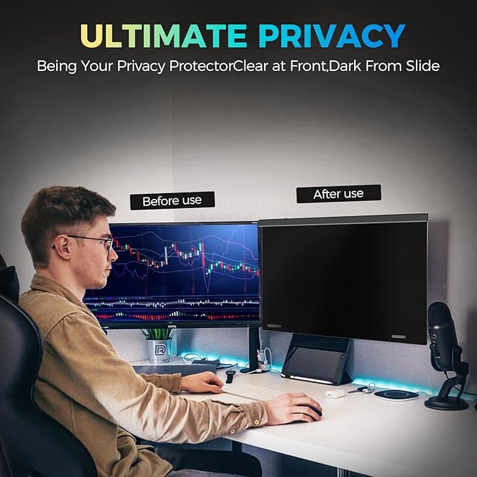 5A Magnetic Computer Privacy Screen Filter 27 Inch for 16:9 Aspect Ratio Widescreen Monitor, Eye Protection Anti Glare Blue Light Computer Privacy Shield Panel, Removable Anti-Scratch Protector