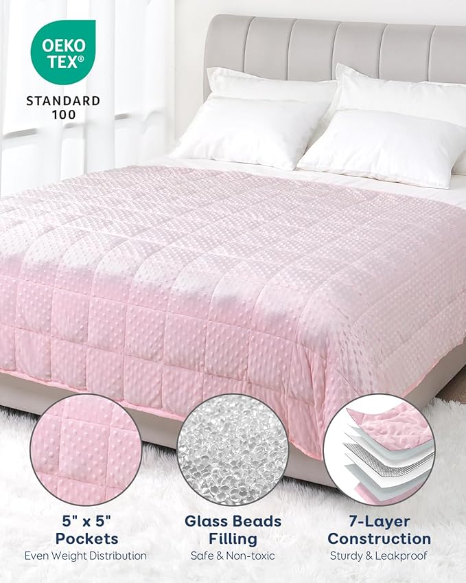 Kivik Weighted Blanket 15 lbs for Adults, Minky Dot Heavy Blankets, Microfiber Reversible Weighted Throw Blankets for All Seasons, Machine Washable, 60"x80" Queen Size, Pink