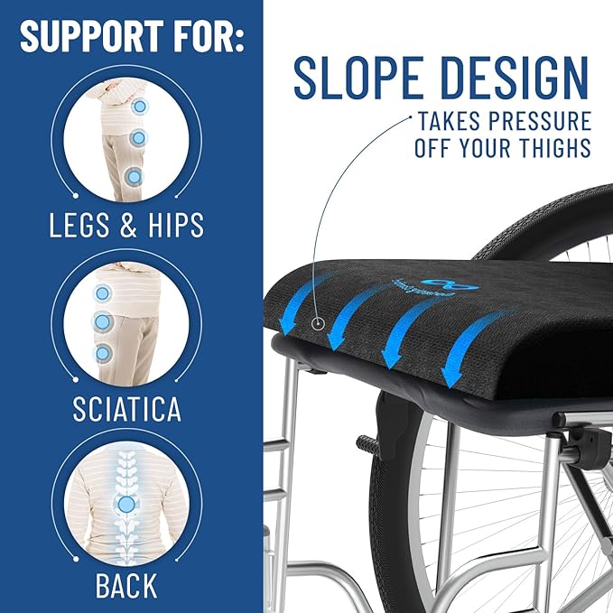 Everlasting Comfort Gel Memory Foam Wheelchair Cushions for Pressure Relief - Ventilated and Soft Wheel Chair Cushion Pad for Seniors and Adults - Non-Slip, Removable Cover - Wheelchair Accessories