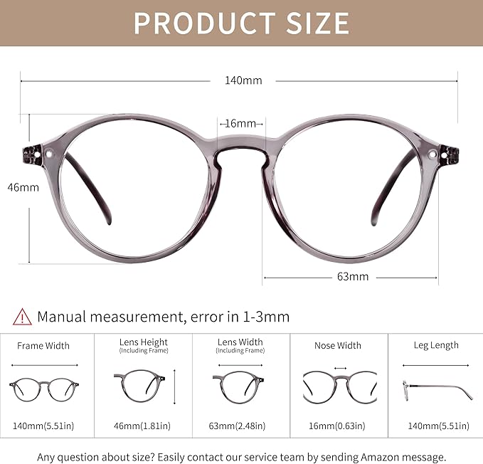 Blue Light Blocking Glasses Round Retro Computer Gaming Glasses Women Men UV Protection AB3303 (Black/Grey)