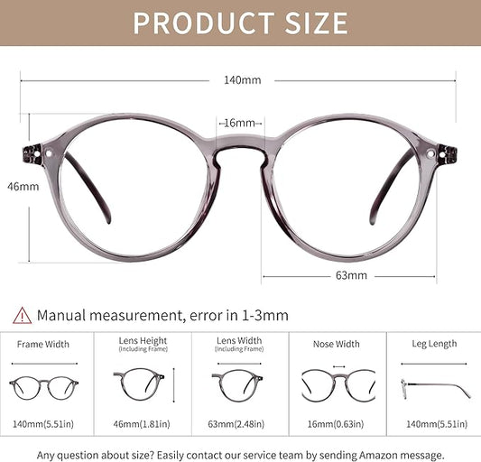 Blue Light Blocking Glasses Round Retro Computer Gaming Glasses Women Men UV Protection AB3303 (Black/Grey)