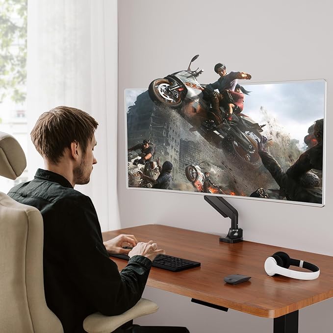 MOUNTUP Single Monitor Mount fits 43 42 40 39 37 34 32 27 inch Ultrawide Screen, Holds 6.6-33lbs, Computer Monitor Arm Desk Mount, Heavy Duty Gas Spring Monitor Stand with C-clamp/Grommet Base