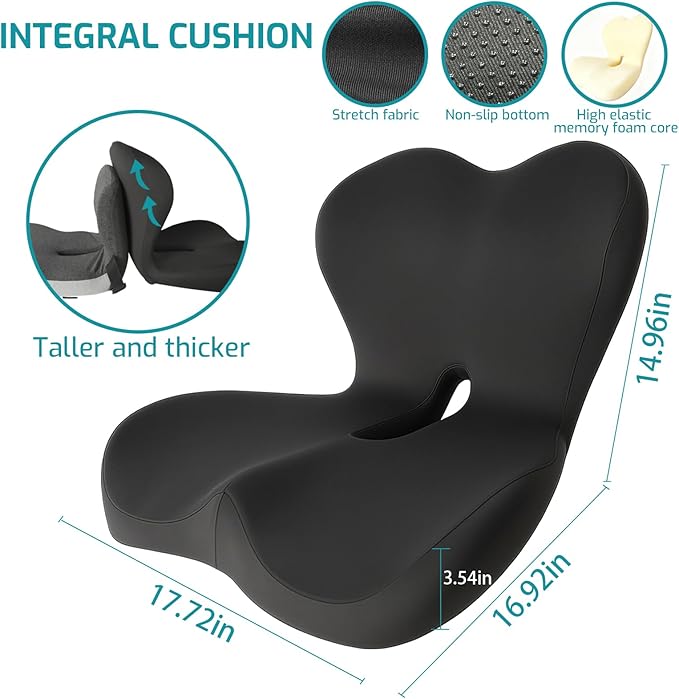 Memory Foam Seat Cushion,Office Chair Cushion with Lumbar Support for Back Pressure Relief, Car Seat Cushion with Adjustable Strap,Sciatica Pad Cushions for Car,Truck, Desk (C-Black)